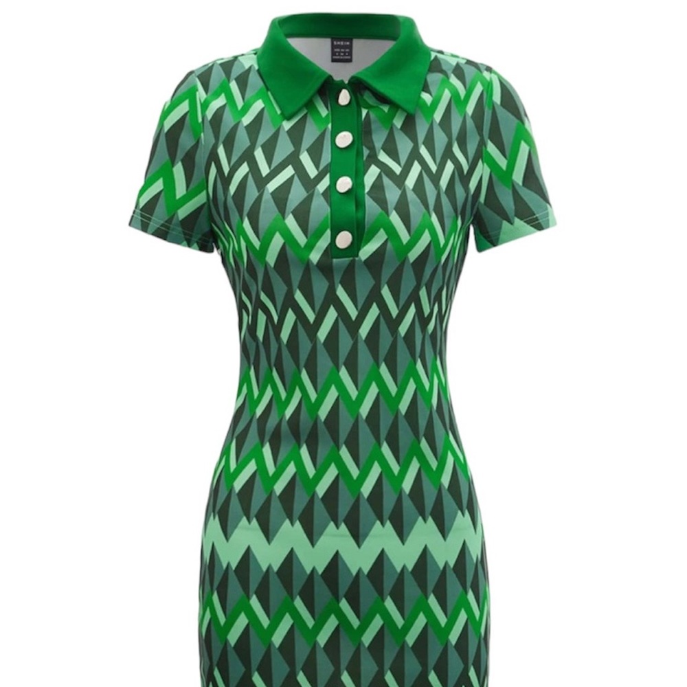 Shein Geo Print Quarter Button Dress